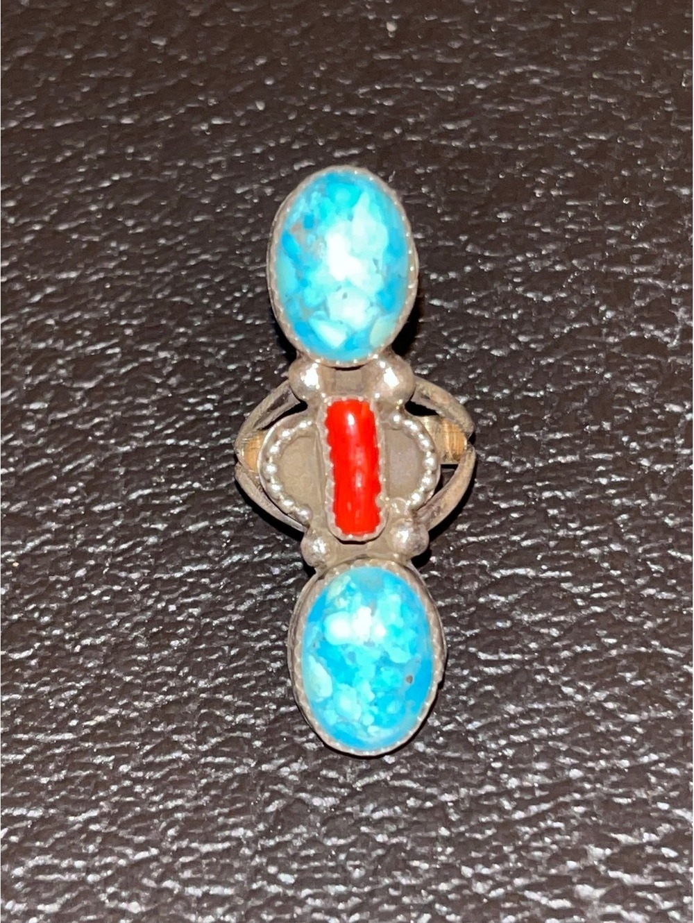 Navajo handmade cluster turquoise sterling silver ring size 6.5